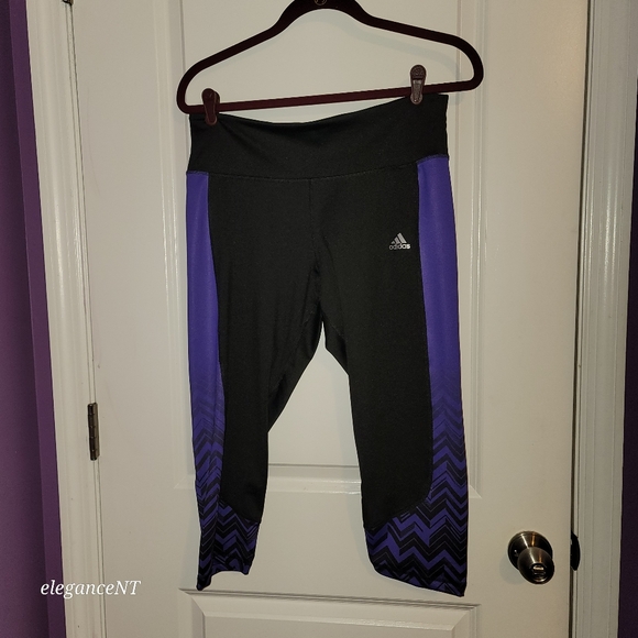 adidas Pants - Adidas Black/Purple Climate Capri performance pants sz: XL NWT
